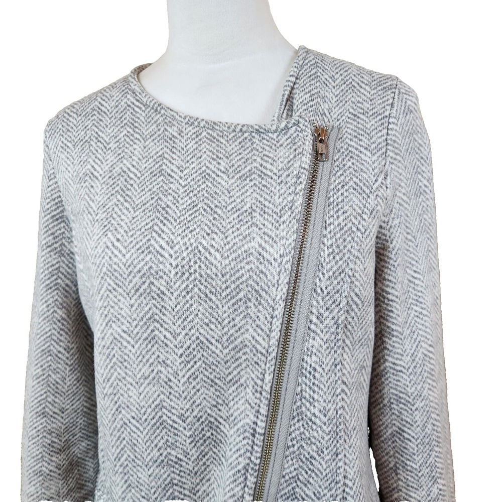 Banana Republic Womens Herringbone Jacket Size Medium Gray Fleece Full Zip Coat